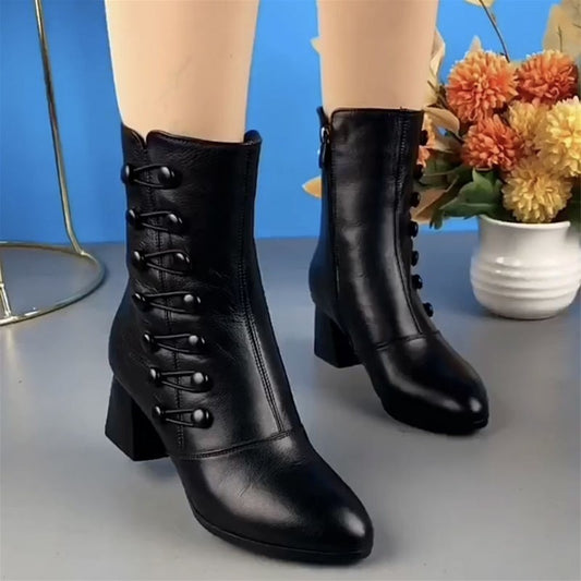 Decorative Button Zipper Non-slip Wear-resistant Fashion Boots Women's Shoes - Enfance-Heureuse
