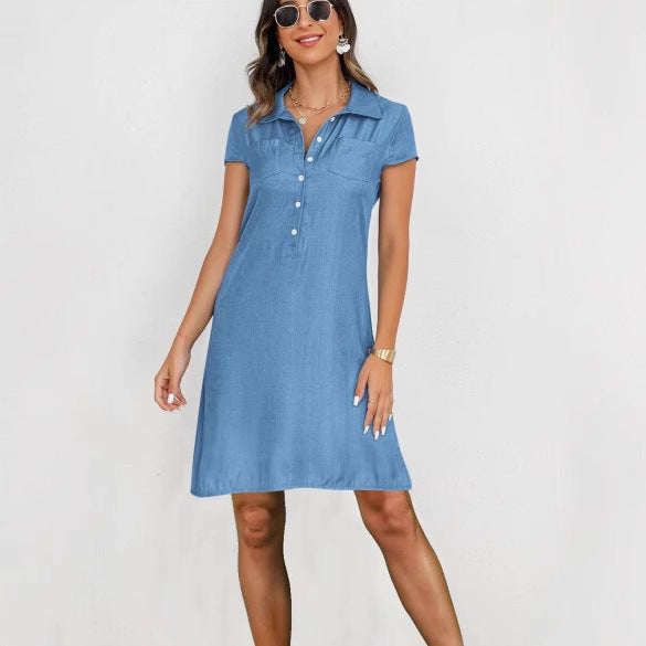 Split Pocket Large Swing Skirt Plus Size Casual Denim Dress - Enfance-Heureuse