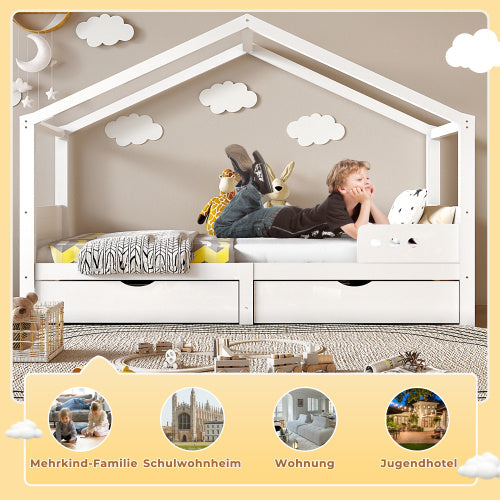 Solid Wood Children's Bed With Double Drawers - Enfance-Heureuse