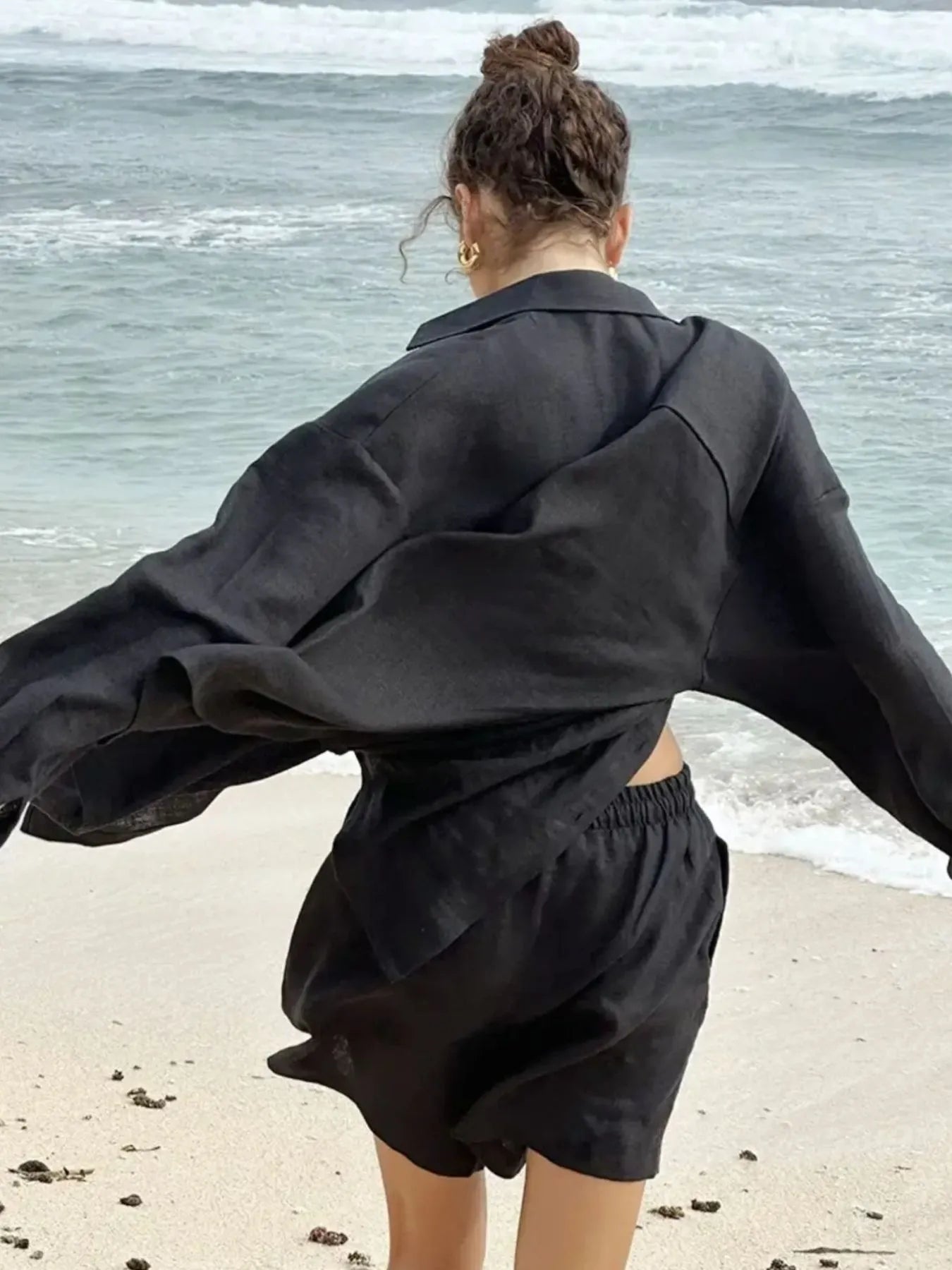 Button Up Long Sleeve Shirt and Shorts Set - Enfance-Heureuse