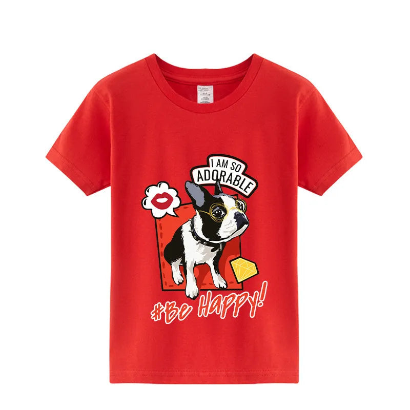 Summer Cute French Bulldog Print Half-sleeve Bottoming Shirt - Enfance-Heureuse