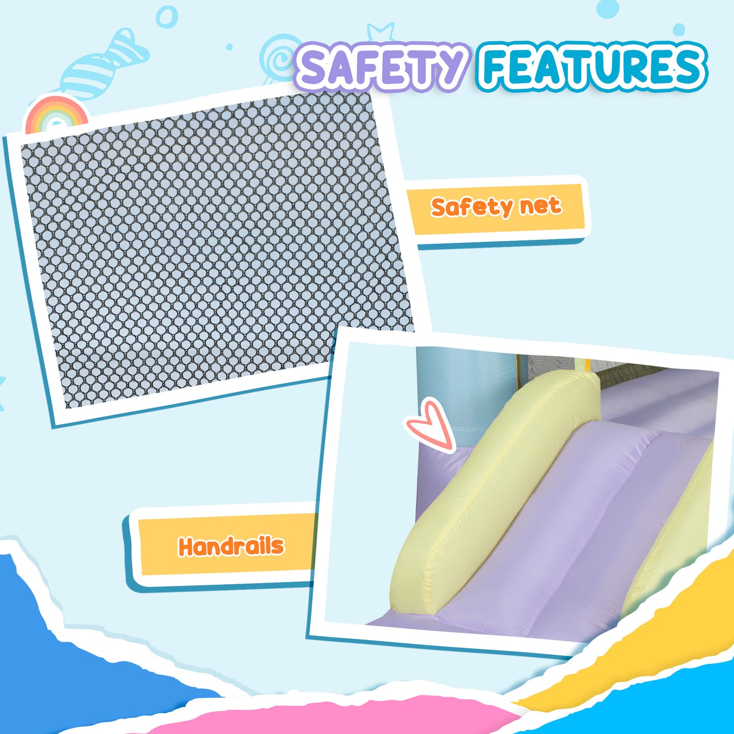 Castillo inflable con soplador de aire, tobogán, estacas, parches de reparación y bolsa de almacenamiento, para niños de 3 a 8 años, 98 x 65 x 79