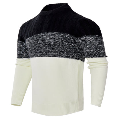Men's Casual Color Block Long Sleeve Cable Knit Pullover Sweater - Enfance-Heureuse