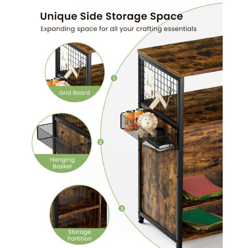 Craft Organization And Storage Cabinet Compatible With Cricut Machines, Crafting Cabinet With Drawer & 25 Vinyl Roll Holder, Craft Table Desk Workstation For Craft Room Home.Rustic Brown. - Enfance-Heureuse