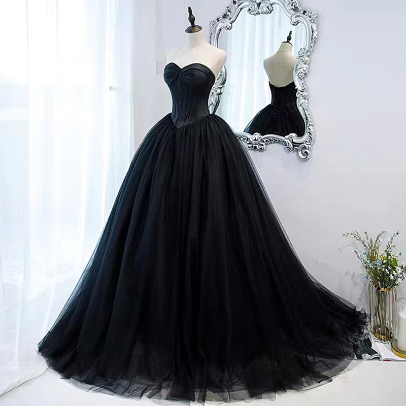 Black Evening Dress Can Wear Birthday Host Light Luxury Niche Wipe Chest Long - Enfance-Heureuse