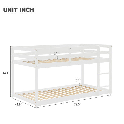 Twin Over Twin Floor Bunk Bed, White - Enfance-Heureuse