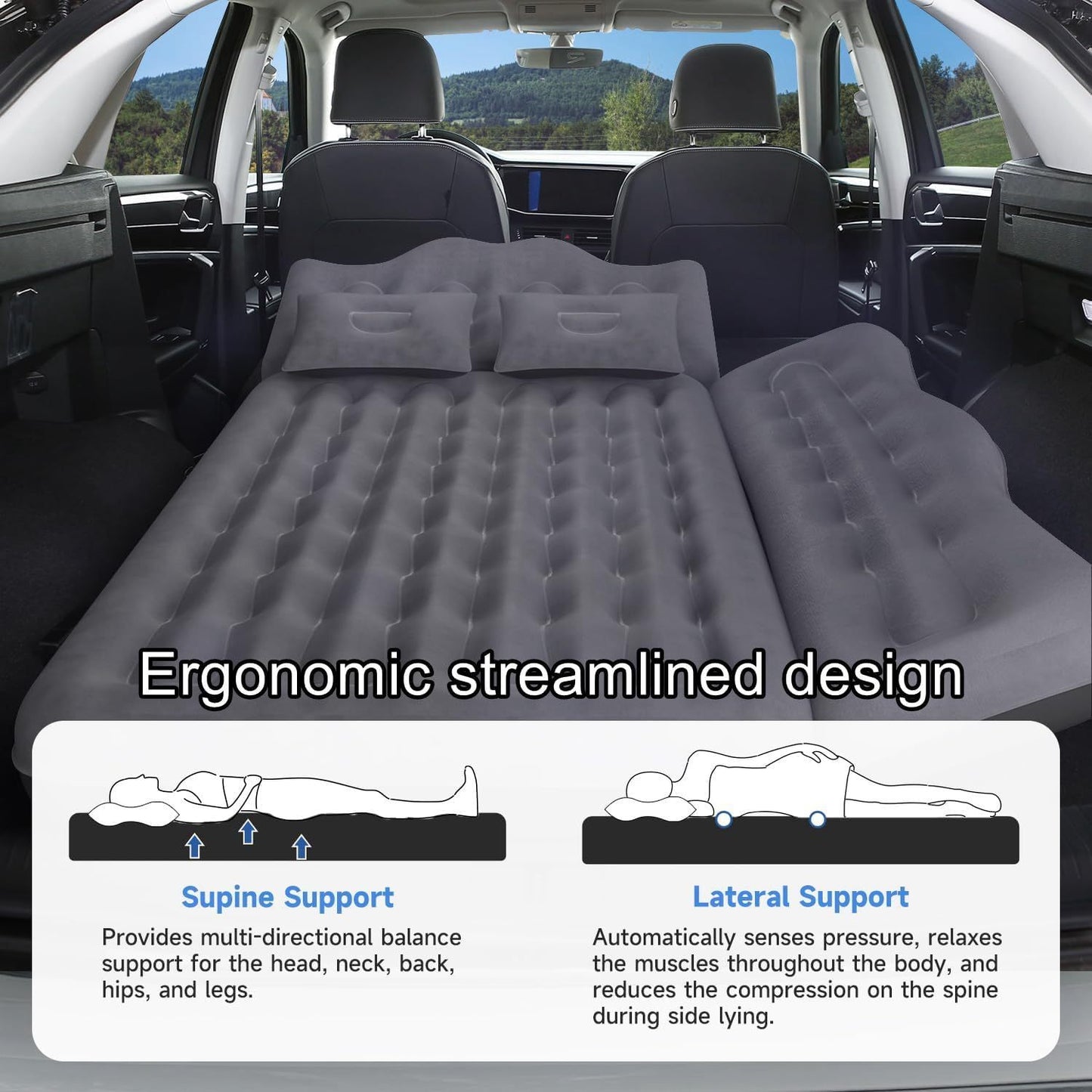 Car Air Mattress, Inflatable SUV Truck Air Mattress Back Seat Camping Bed Thickened Car Sleeping Pad For Travel, Car Bed SUV Mattress With 2 Pillows - Enfance-Heureuse