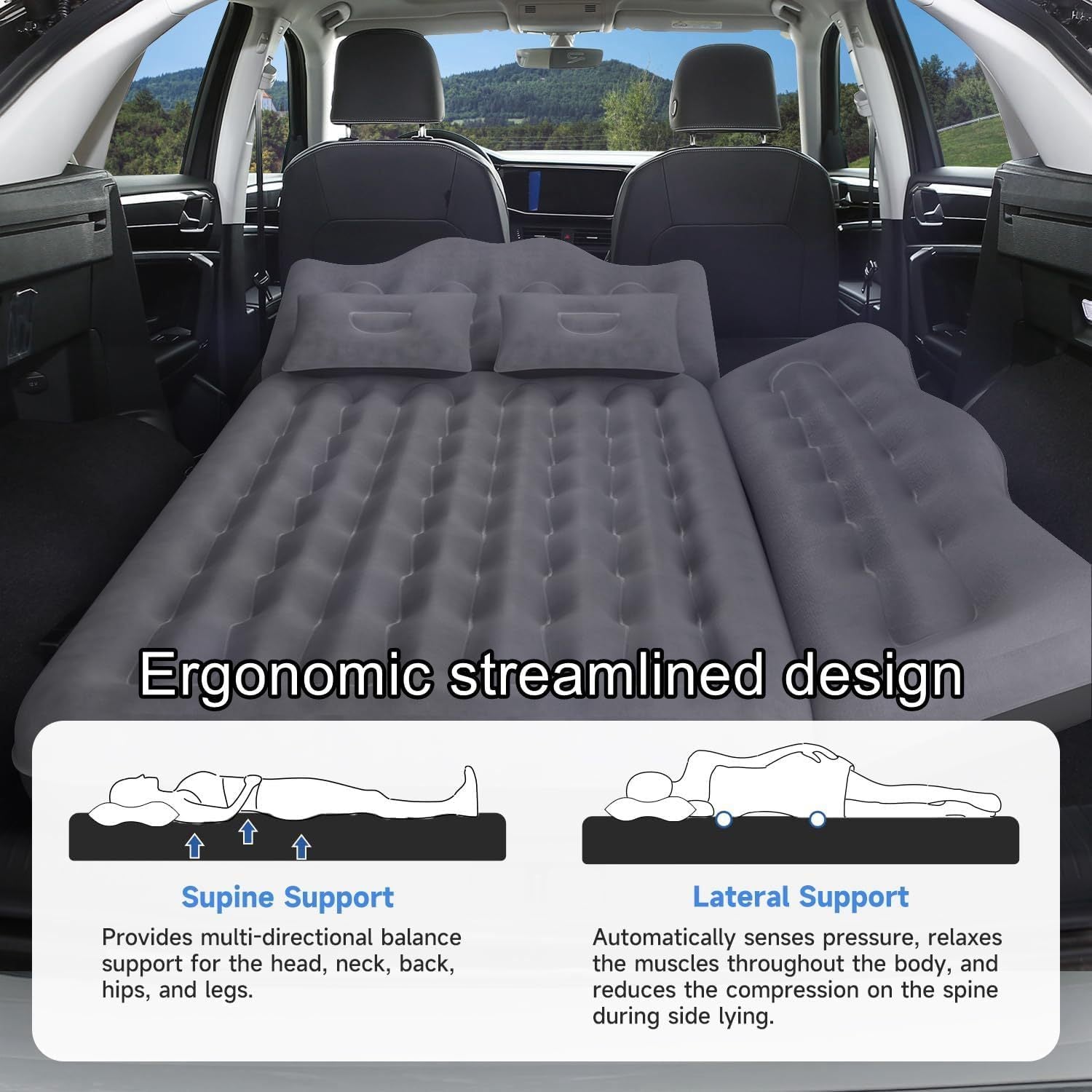 Car Air Mattress, Inflatable SUV Truck Air Mattress Back Seat Camping Bed Thickened Car Sleeping Pad For Travel, Car Bed SUV Mattress With 2 Pillows - Enfance-Heureuse