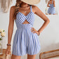 Women's Holiday Solid Color Hollow Twist Knot Jumpsuit - Enfance-Heureuse