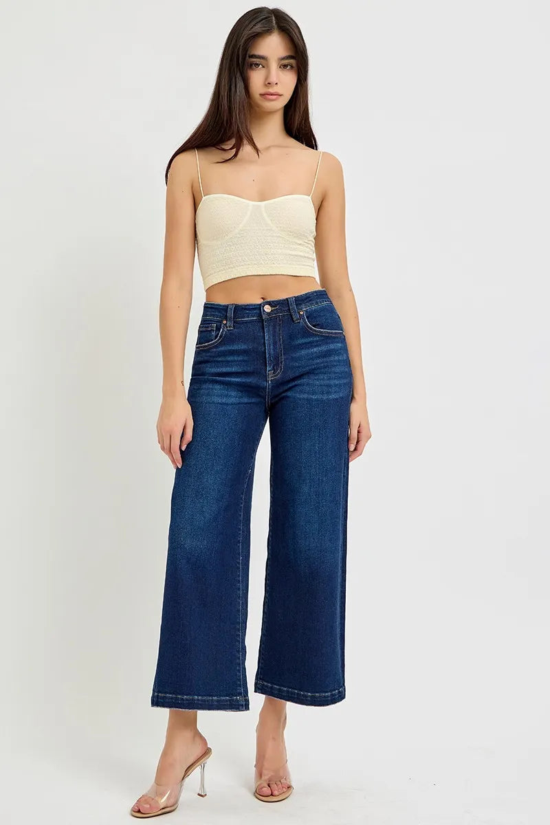 RISEN High Rise Crop Wide Jeans - Enfance-Heureuse