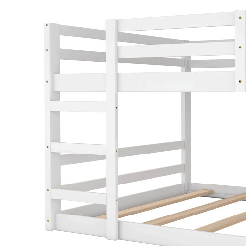 Full Over Full Bunk Bed With Ladder, White - Enfance-Heureuse