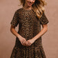Robe léopard à col rond et manches courtes et lien dans le dos BiBi