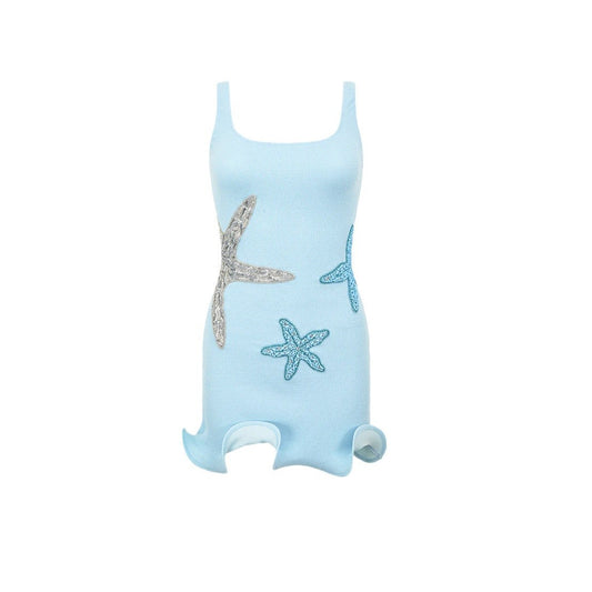 Pure Desire Starfish Embroidery Design Dress Wooden Ear - Enfance-Heureuse