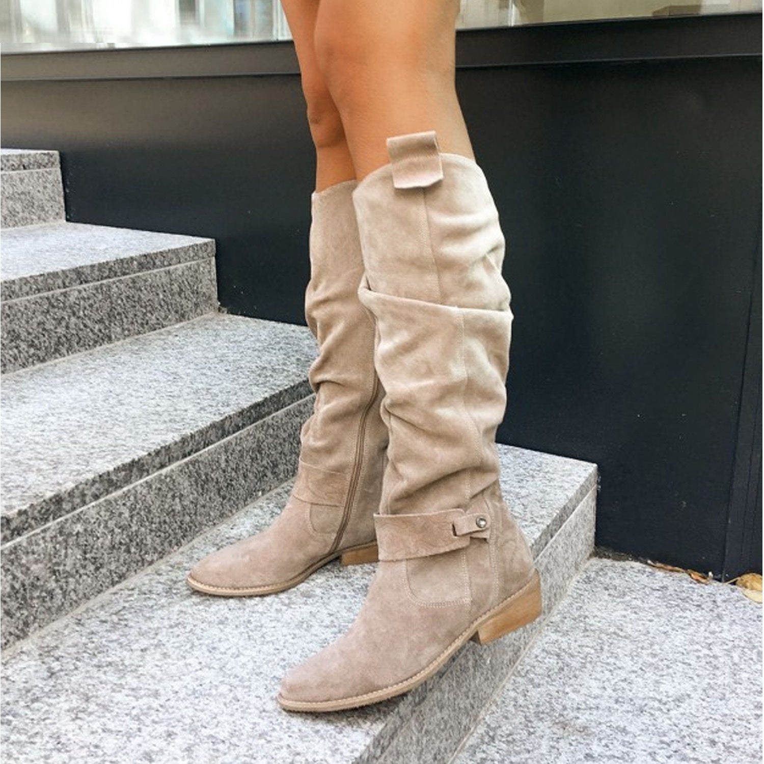 Autumn And Winter Low Heel Side Zipper Suede Women's High Boots - Enfance-Heureuse