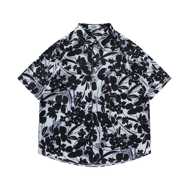 Retro Printed Shirt Short Sleeve Loose Design - Enfance-Heureuse