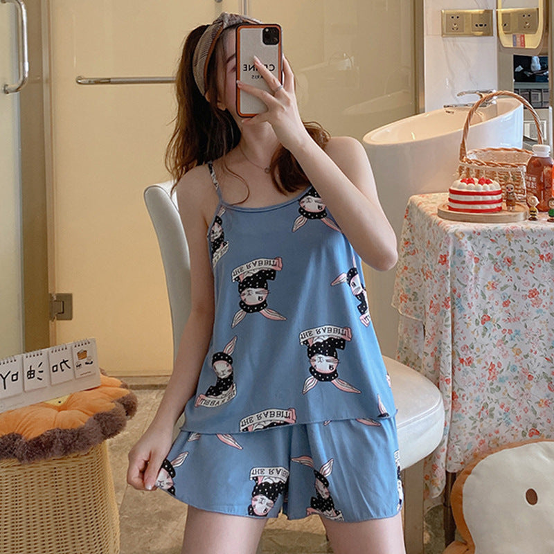 Women's Fashion Simple Camisole Homewear Pajamas Two-piece Set - Enfance-Heureuse