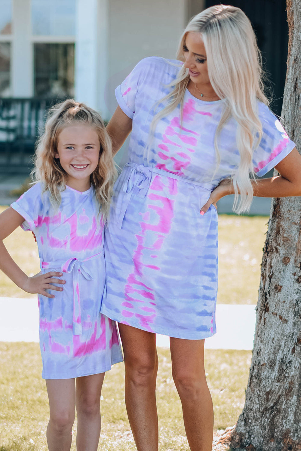 Women Tie-Dye Belted T-Shirt Dress - Enfance-Heureuse