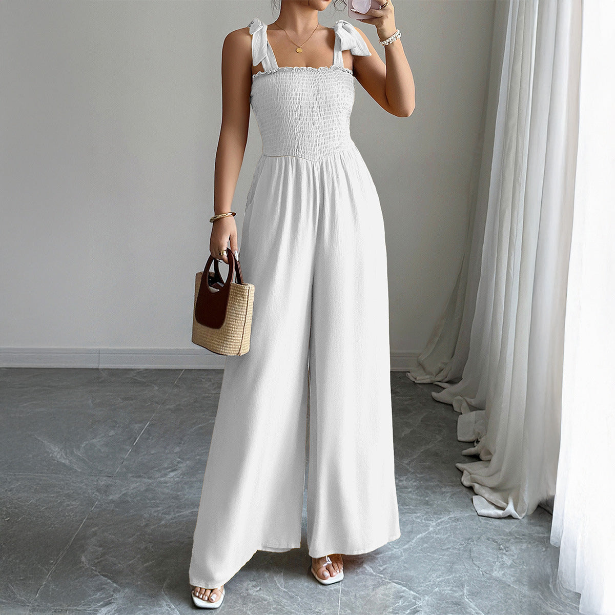 Women's High-grade Simple Camisole High-waist Wide-leg Jumpsuit - Enfance-Heureuse