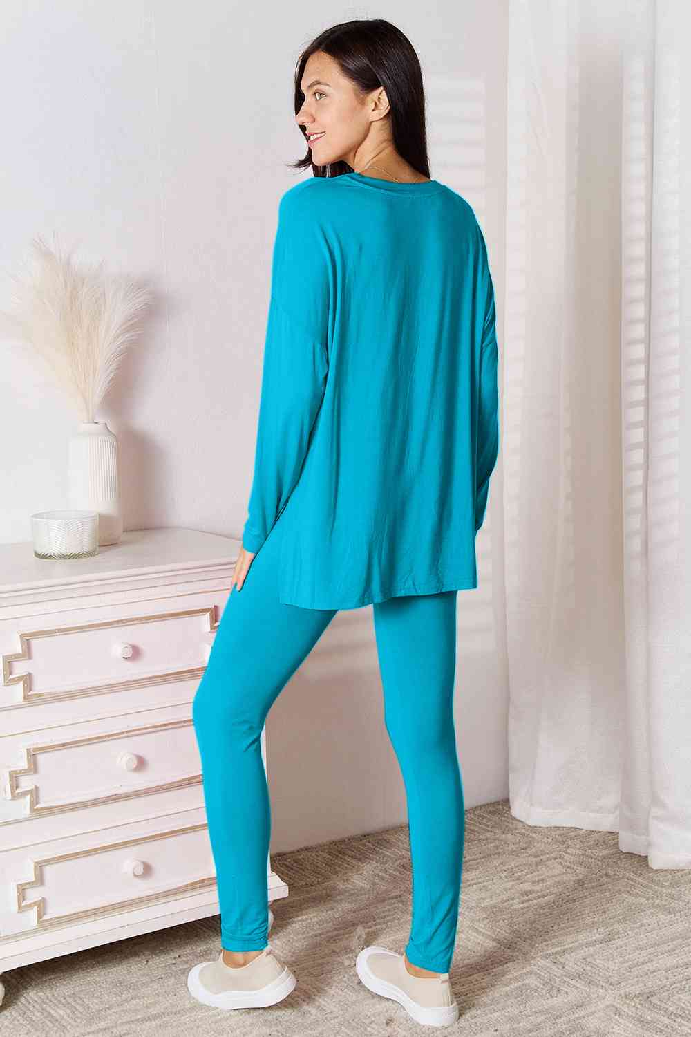 Basic Bae Full Size V-Neck Soft Rayon Long Sleeve Top and Pants Lounge Set - Enfance-Heureuse