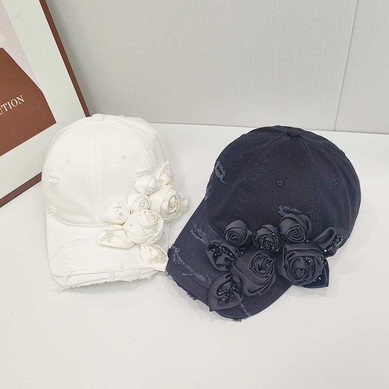 Female 3D Crystal Rose Light Luxury Fashion Duck Tongue Hat