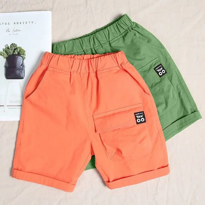 Solid Color Boy's Thin Loose Cropped Cargo Trousers - Enfance-Heureuse