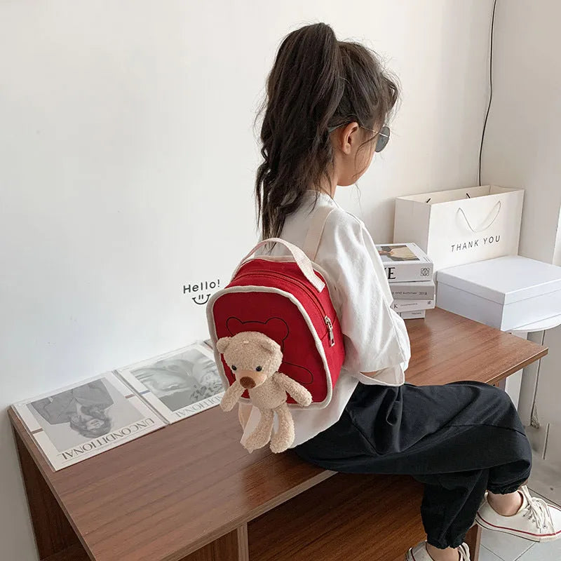 Cute Bear Doll Mini Canvas Kindergarten Backpack - Enfance-Heureuse