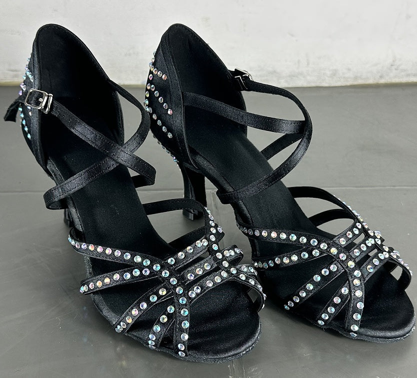 Zapatos de baile latino de diamante para mujer, zapatos de baile de tacón alto