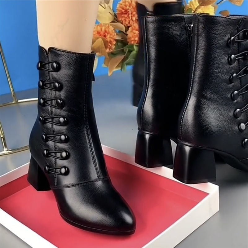 Decorative Button Zipper Non-slip Wear-resistant Fashion Boots Women's Shoes - Enfance-Heureuse