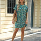 Loose Crew Neck Short Sleeve Printed Pocket Dress - Enfance-Heureuse