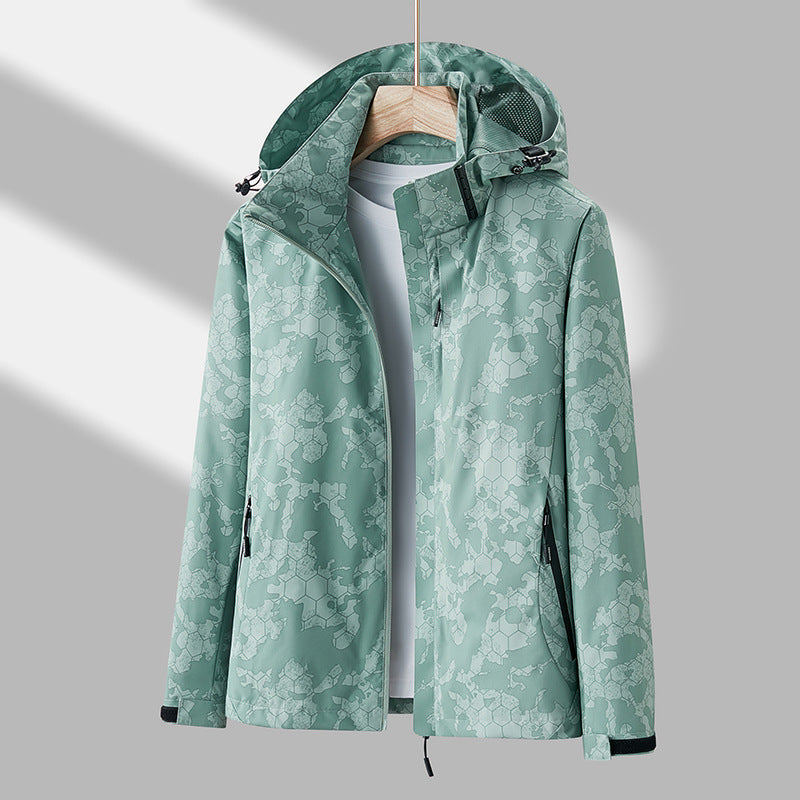 Printed Hooded Windbreaker Unisex Fashion Solid Color Zip-up Jacket Waterproof Windproof Outwear For Women Men Clothing - Enfance-Heureuse
