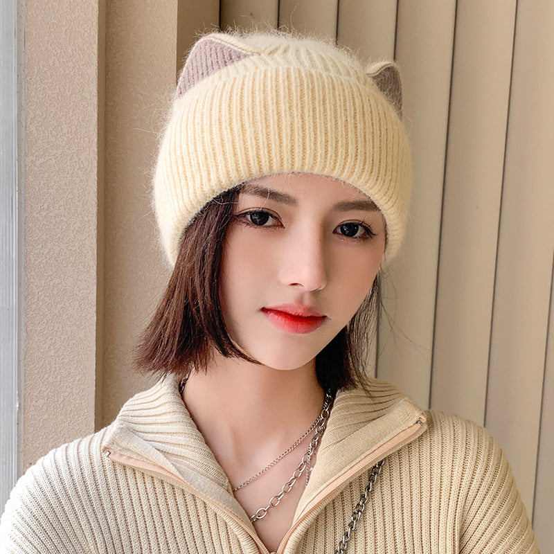 Cat Ears Woolen Knitted Hat Women's Spring And Autumn Winter Korean Style