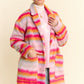 Davi & Dani Contrast Striped Open Front Coat with Pockets - Enfance-Heureuse