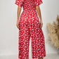 Ladies' Printed Square Neck Fashionable Loose Vacation Style Jumpsuit - Enfance-Heureuse
