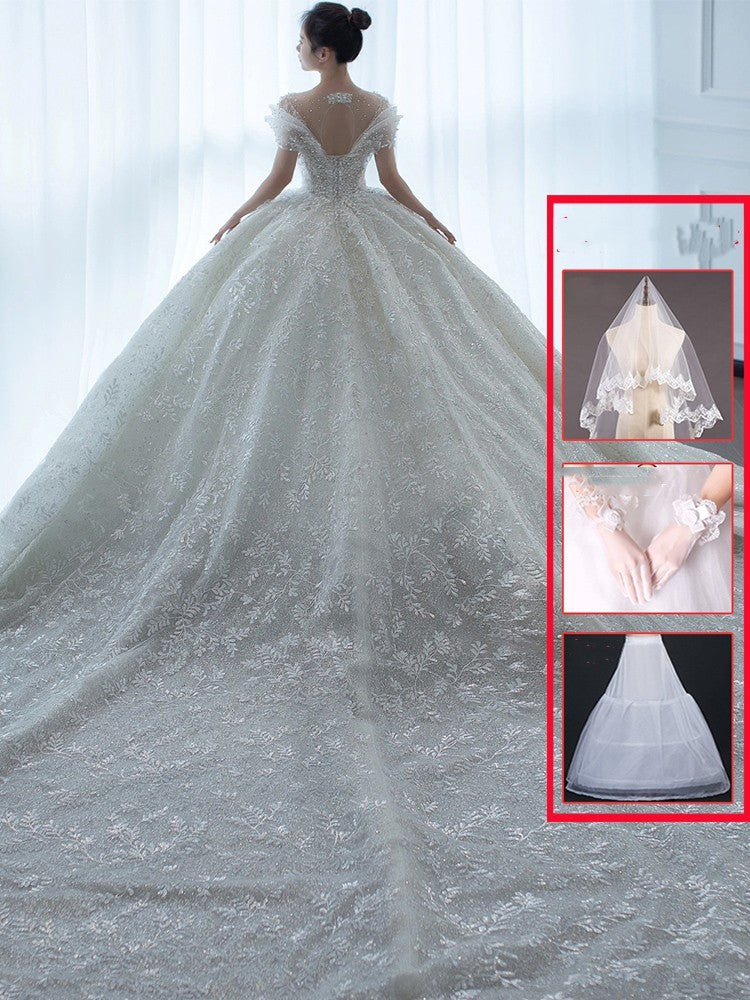 Off Shoulder French Main Wedding Dress - Enfance-Heureuse