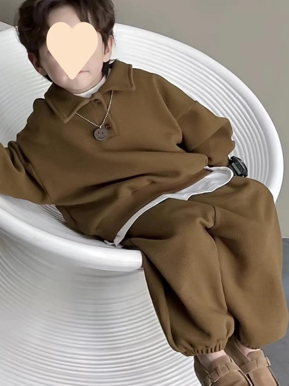 Boys' Simple Waffle Top Pants Suit - Enfance-Heureuse