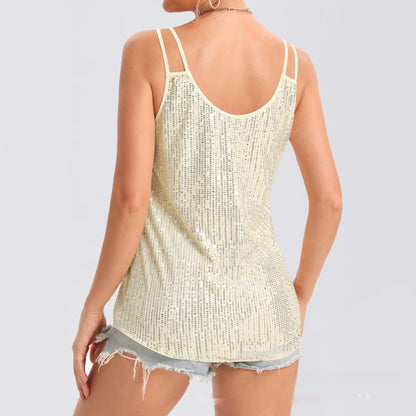 Hot Girl Vest Sequins V-neck Strap - Enfance-Heureuse