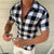 Plaid T Shirt Mens Zipper Short Sleeve Shirts Summer Men Clothing - Enfance-Heureuse