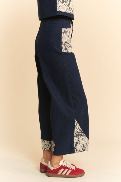Davi & Dani Lace Applique Wide Leg Jeans - Enfance-Heureuse